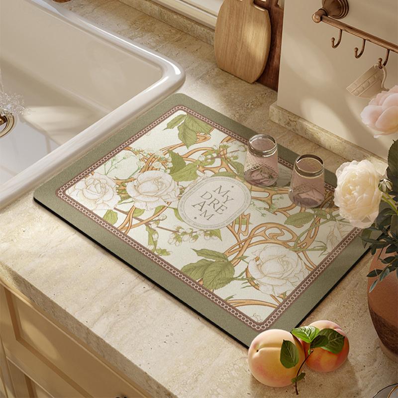 American Retro Light Luxury Kitchen Countertop Drain Pad, Diatom Mud Suction Pad, Quick-drying Washing Table, Sink, Bar Mat