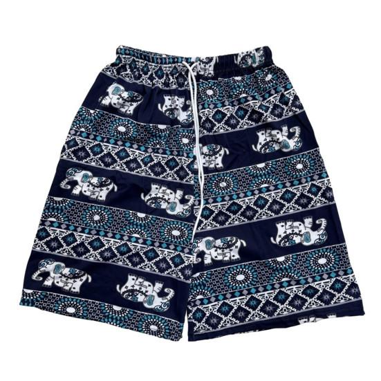 Women Casual Beach Shorts Drawstring Elastic Waist Shorts with Pockets Thai-Inspired Elephant Print Wide Leg Summer Shorts