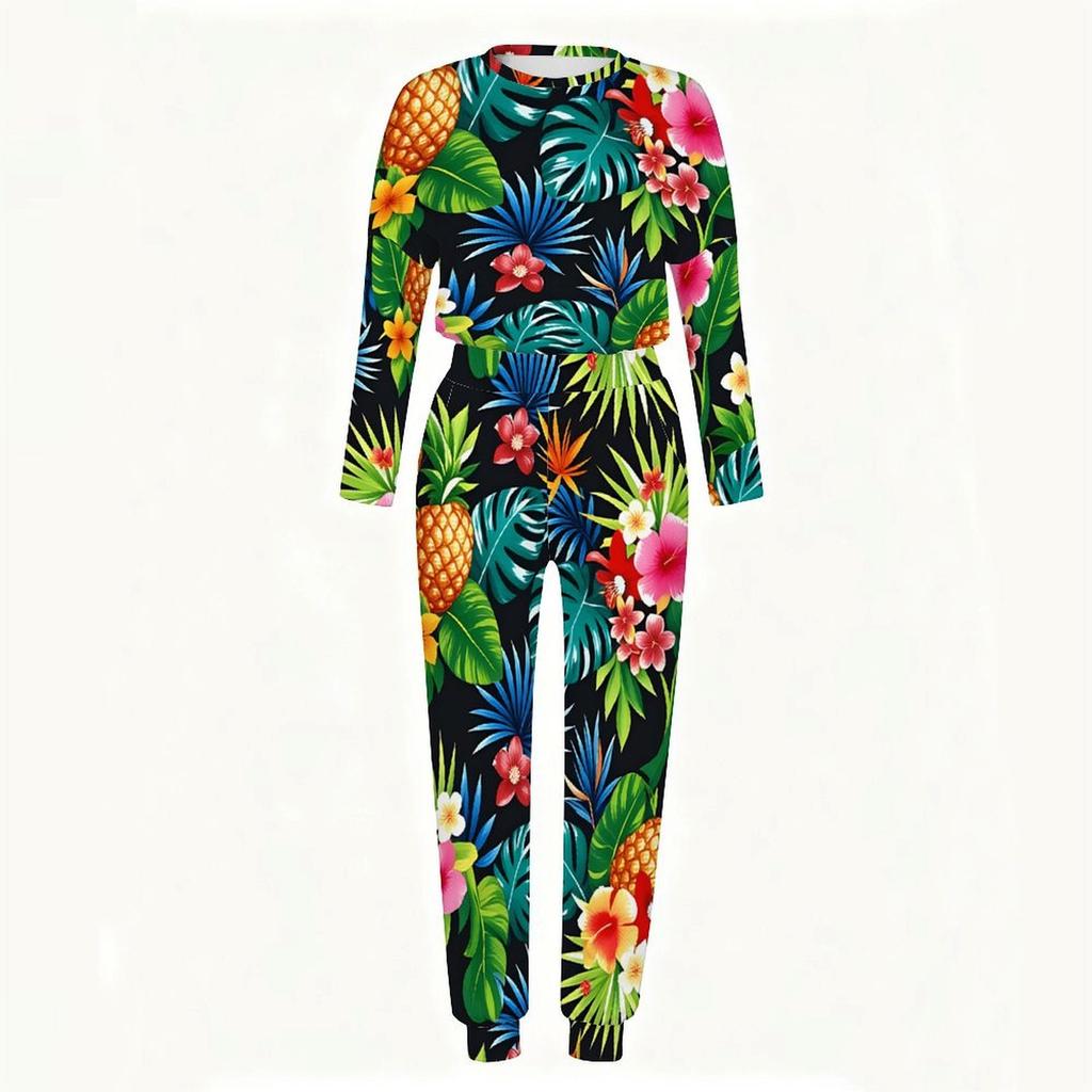 Women Loose Round Neck Long Sleeve Shirt And High Waist Straight Leg Pants Two Piece Daily Leisure Suit