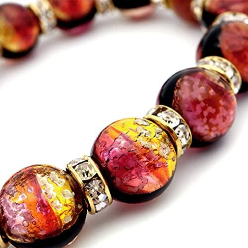 [GOLD STONE] Glowing Firefly Glass Bracelet, Kerama Sunset Orange, Sparkling Okinawa Power Stone, Inner Circumference: Approx. 18.5cm
