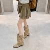 Autumn and Winter New Danish Trouser Boots~ Pointed Buckle 6cm Thick Heel Desert Cowboy Stack Short Boots Women's Western Boots