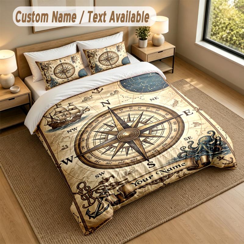 Adventure Journey Theme Personalized 3Pcs Bedding Set Custom Text & Name 1 Sheet 2 Pillowcases Household Bedding 1pc