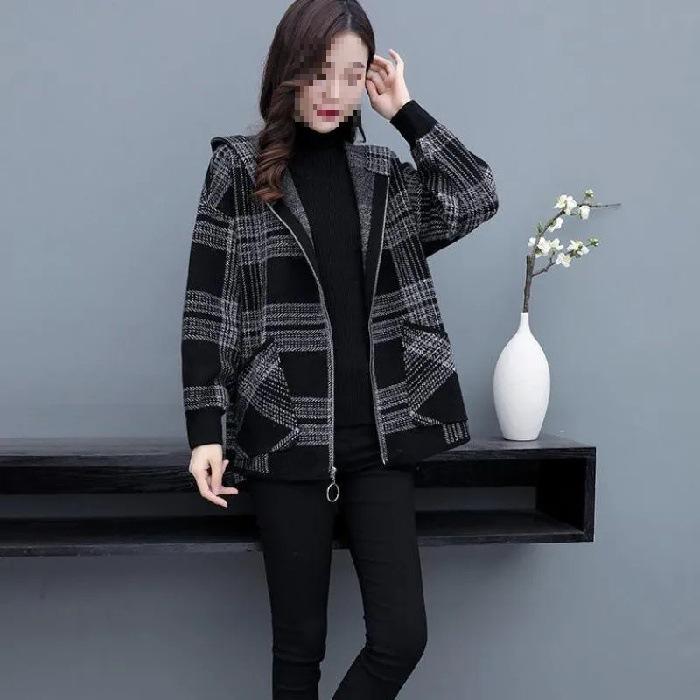 

2025 Autumn/Winter Women s Versatile Korean Plaid Mid-Length Loose Jacket 2XL
