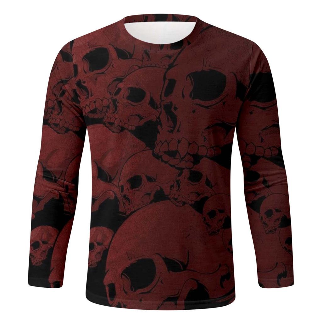 Spring and Autumn Round Neck 3D Halloween Printed Top Fashionable Casual Long Sleeved Men's T-shirts