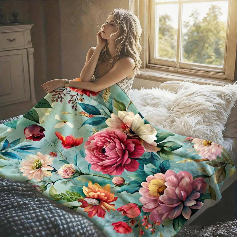 Green Sunflowers Black Flannel Blanket Soft Warm Christmas Halloween Blanket for Lightweight Cozy Room Home Decor Gifts