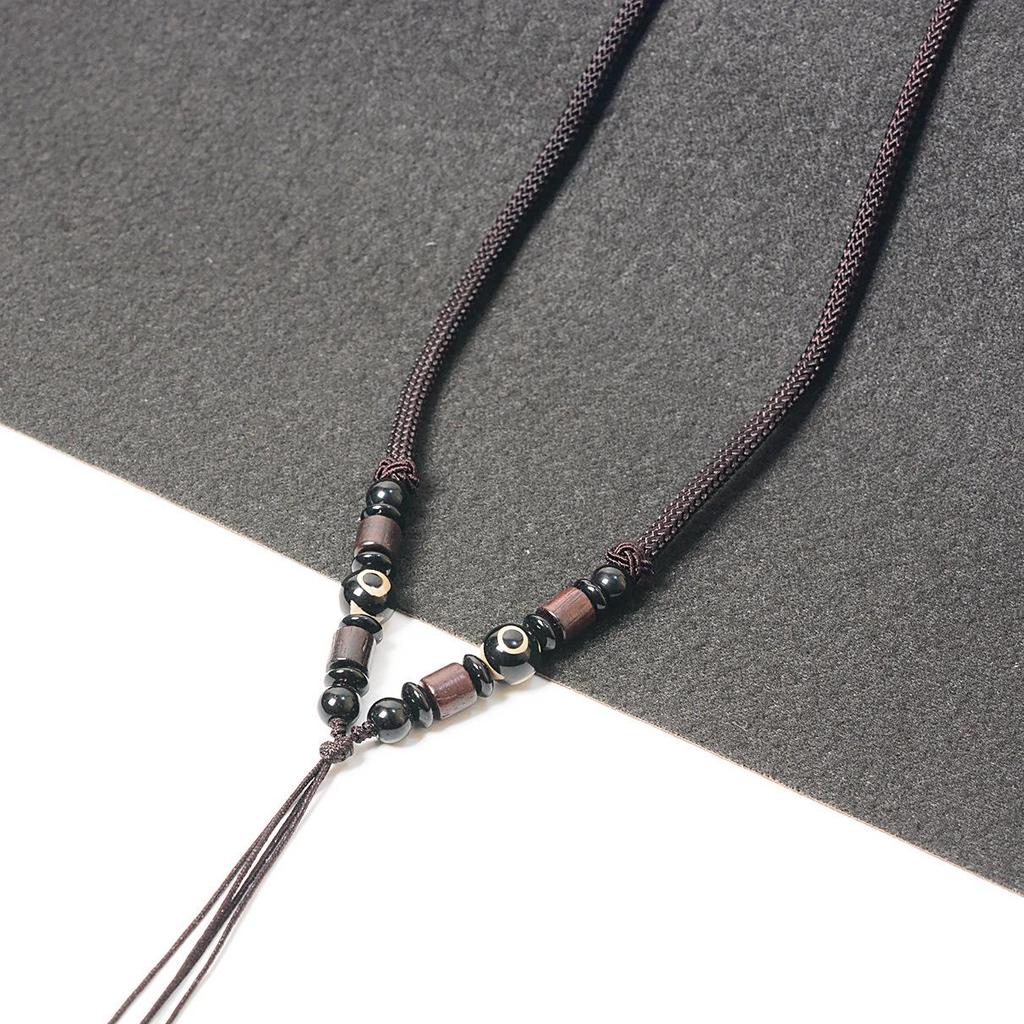 Tibetische Dreiäugige Dzi-Achat-Halskette mit hochwertigem Jadepfropfen und Pulloverkette