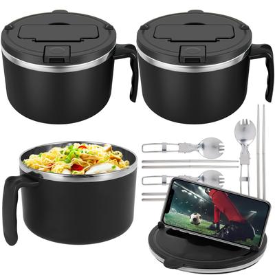 Ramen Bowl 1200ML Stainless Steel Noodle Bowl with Lid Spoons Chopsticks Heat Resistant Instant Noodles Bowls for Adult Children