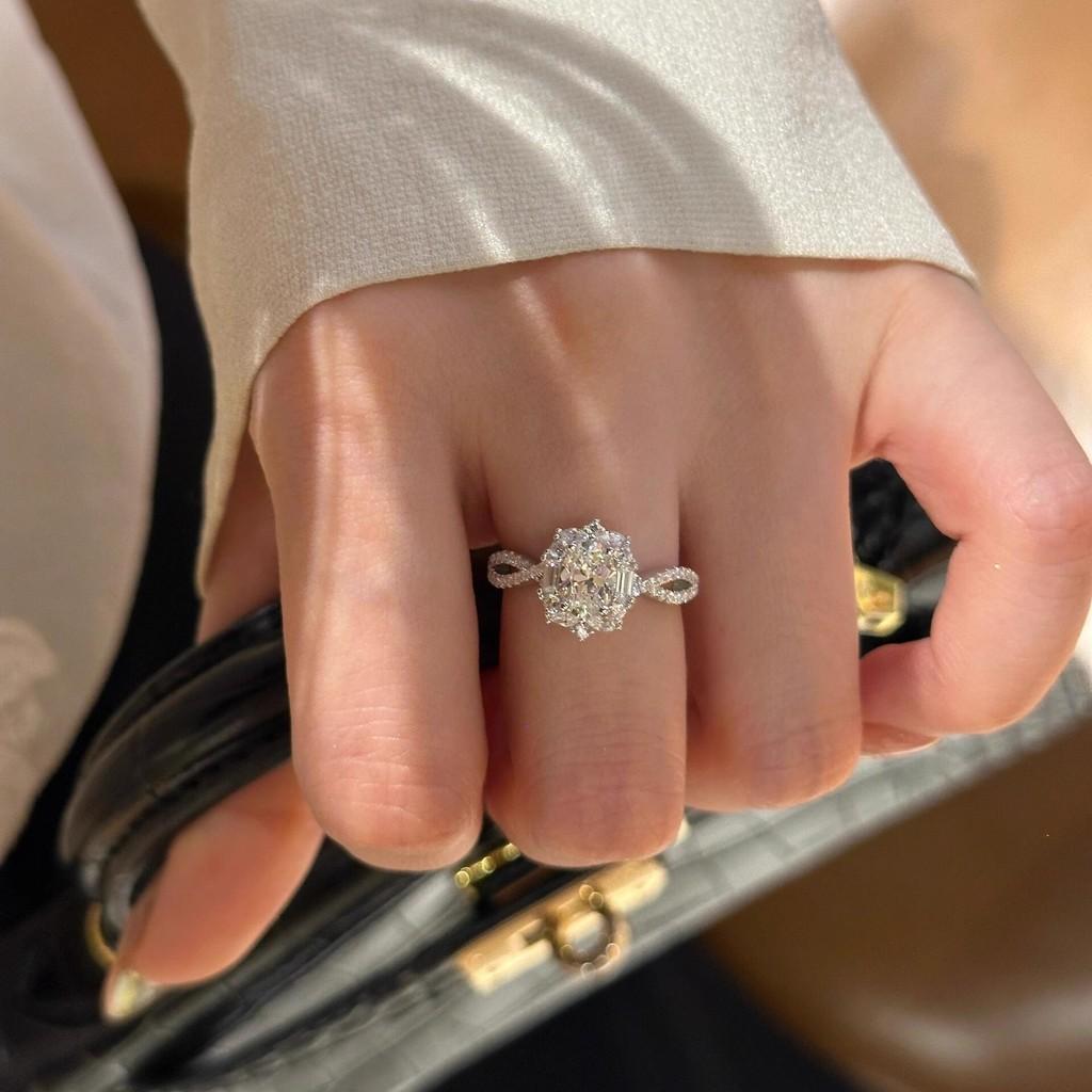 925 Silver Plated Gold Luxurious Moissanite Oval Ring For Women With Unique Design