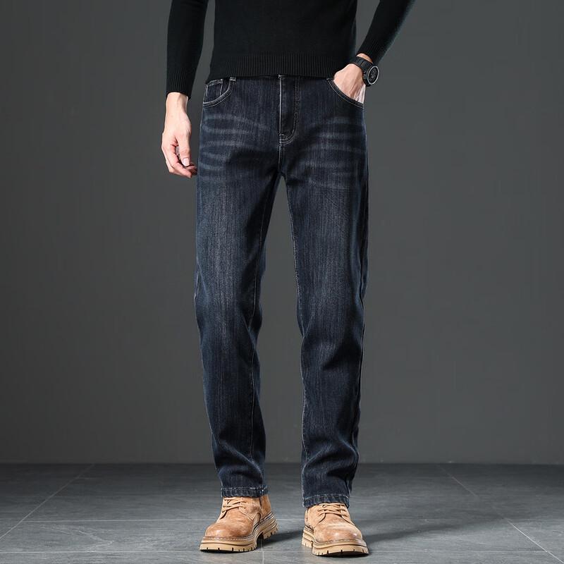 Jeep Men's Autumn/Winter Straight-Leg Warm Denim Jeans