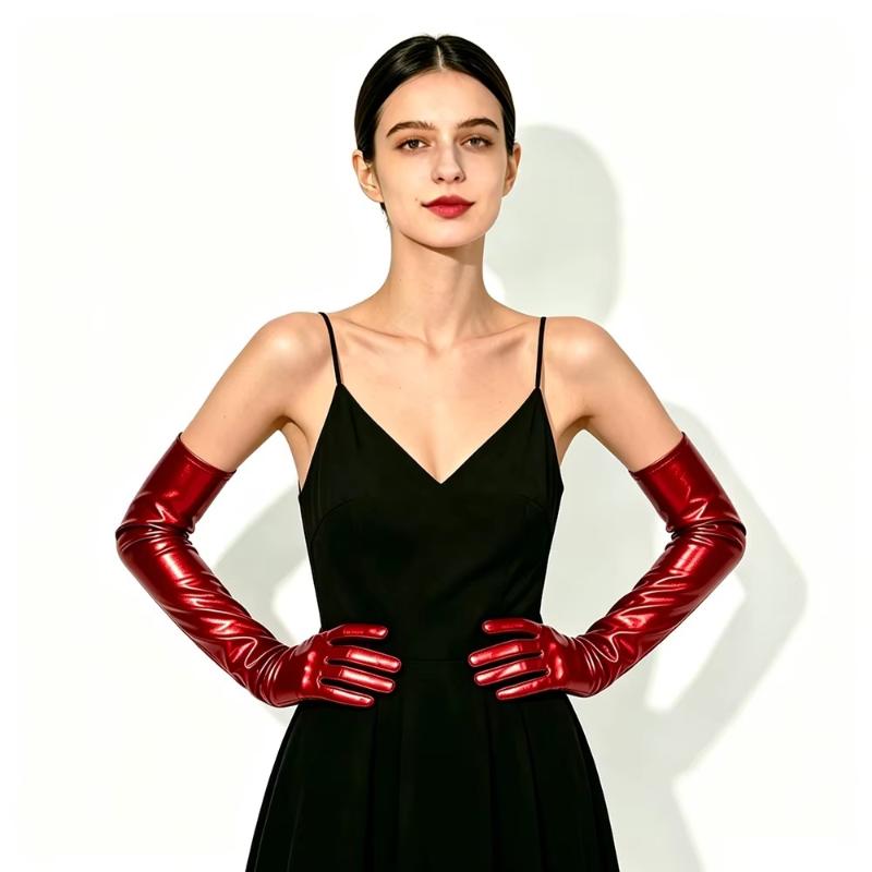 Sexy Lackleder Damen Eng Lange Handschuhe Punk Rock Hiphop Jazz Disco Pole Dance Metallische Fäustlinge Halloween Cosplay