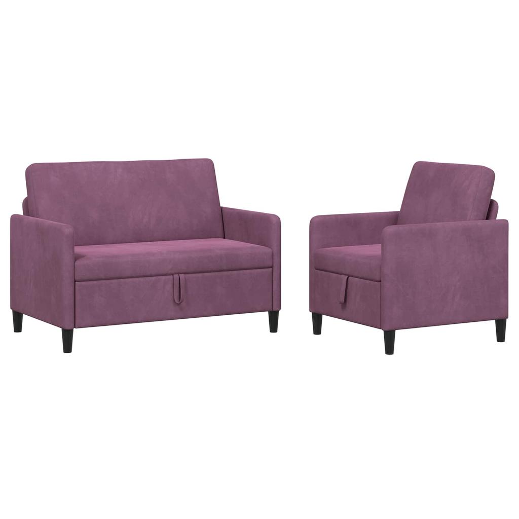 Storage Sofa Set 2 Pcs Purple Polyester