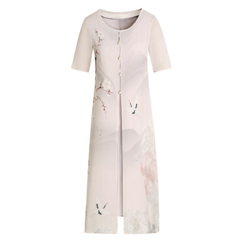 Summer Double-layered Chiffon Cheongsam Dress: Thin and Breathable Floral Patterned Dress, Perfect for a Elegant and Cool Summer