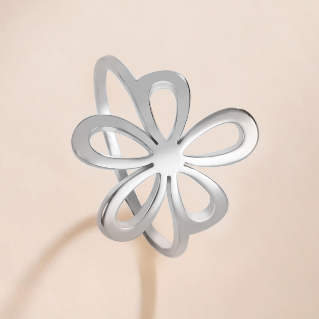 LIKGREAT Stainless Steel Daisy Flower Ring Women Gold Color Aesthetic Bohemian Finger Ring Wedding Engagement Jewelry Gift