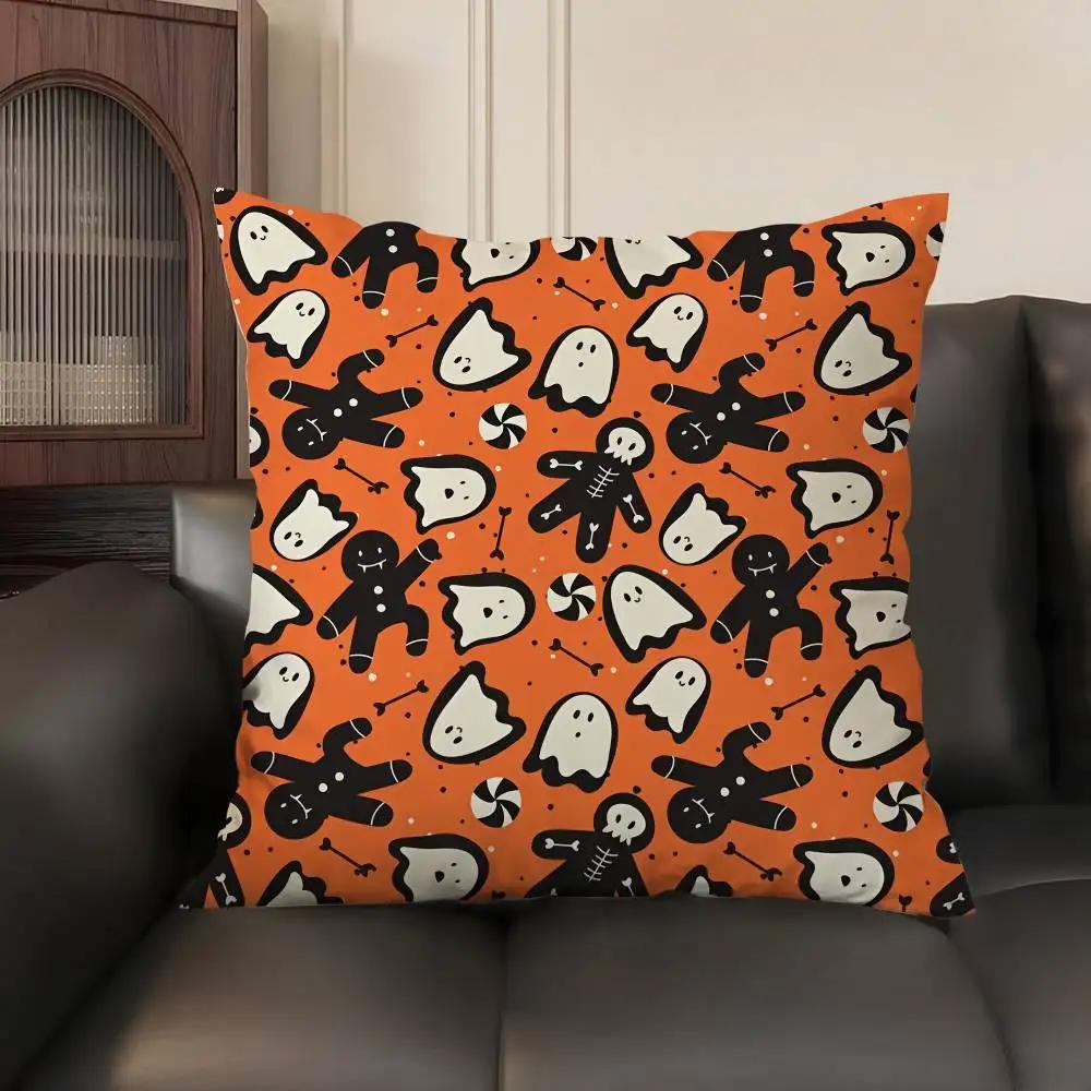 Cute Spooky Halloween Pumpkin Pillow Case Sofa Living Room Bedroom Double-Sided Printing Square Cushion Nap Time Cushion Cover