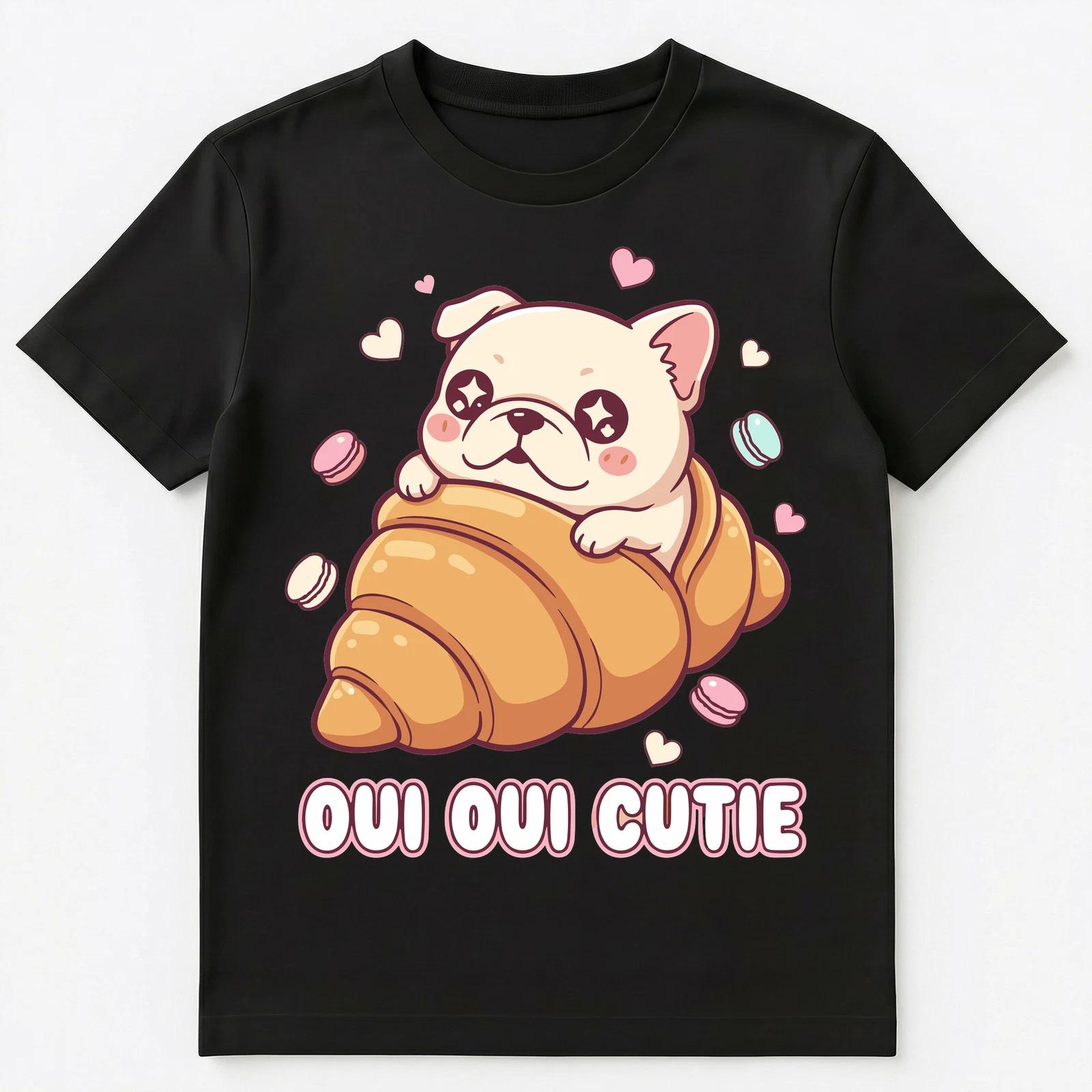 French Bulldog Enthusiast Oui Oui Cutie Dog Croissant Unisex T-Shirt L