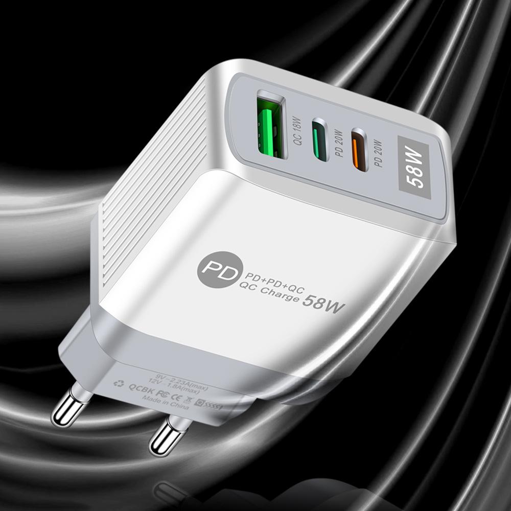 Luminous 58W Fast Charger: Dual Fast Charge 2PD + QC3.0 USB for Mobile Phones, Certified PD Charger