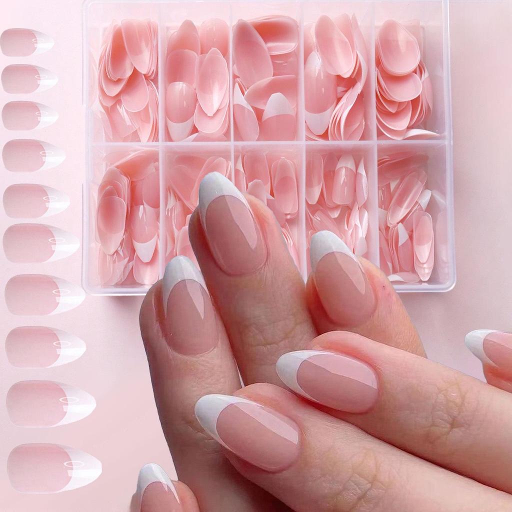 120-Piece Press-On Nails Set: Elegant French Nude Manicure with Easy-Remove Design
