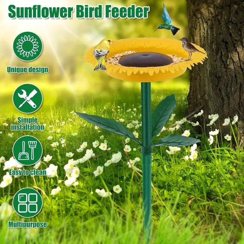Large Capacity Floral Bird Feeder Standing Wild Bird Bath Tray Garden Yard Decoration All Weather Seed & Water Station