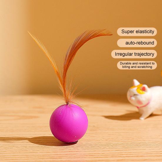 Cat Bouncy Ball Toy Silicone Ball Cat Chew Toy with Feathers Interactive Quiet Rolling Ball for Indoor Cats Biting Chewing Chasing