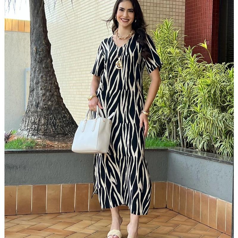 

INDFS Женская мода весна осень длинный рукав V-образный вырез свободная талия повседневные платья XL