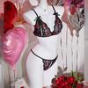 Embroidery Sexy Lace Bow Underwear Thong Women's Hollow Out See Through Bikini Erotic Thin Section Gathered Temptation Bra Set