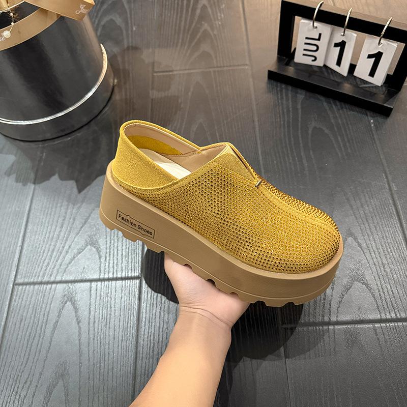 Ou Ruofeng increases the height of rhinestone platform muffin shoes for women's 2025 spring new loafers versatile casual two-wear single shoes