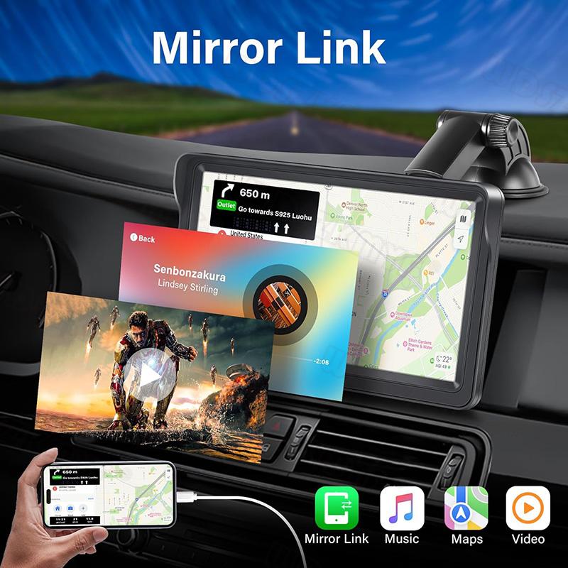 7/9INCH  Stereo Receiver Car Radio With Dashcam Wireless Carplay Android Auto GPS Navigation Automotive Multimedia Player 12LED