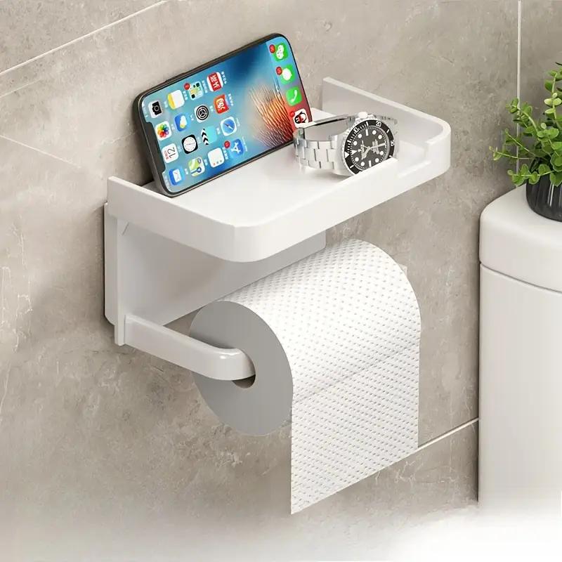 Wall Mounted Toilet Paper Holder Durable ABS Plastic No Drill Adhesive Tissue Rack Space Saving Storage Shelf Waterproof Materia