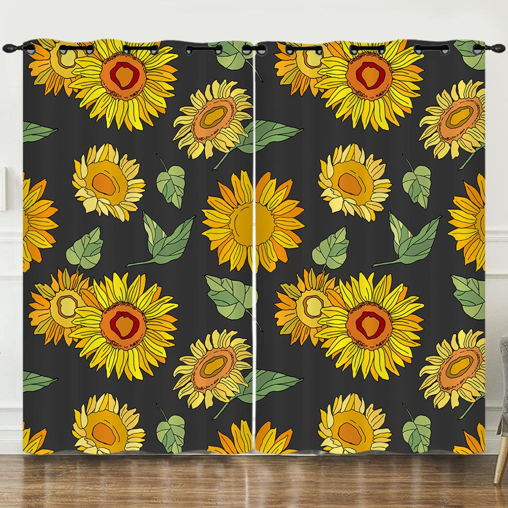 Flower Series Sunflower Digital Printing Curtain Blackout And Punching