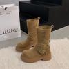 Brown Boots Women's 2025 New Autumn and Winter Retro British Style Super Fire with Skirt Knight Boots Stack Boots