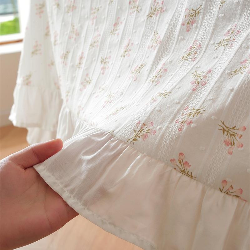 Cotton Printed Pastoral Fresh Table Cloth Green Plants Flowers Lotus Leaf Edges Coffe Tea Tablecloths Ins Table Cover Decoration