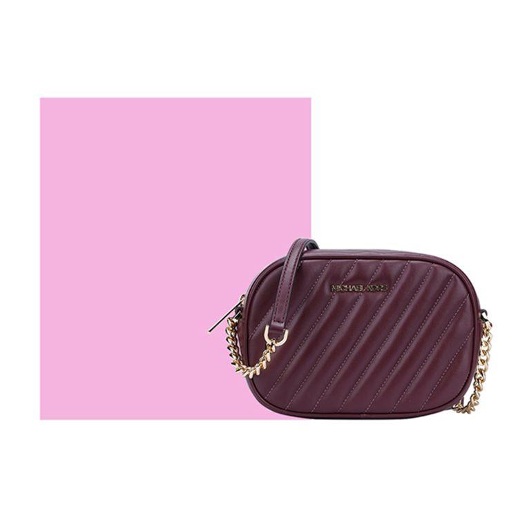 Michael Kors MK Rose Chain Shoulder Strap Quilted Solid Logo Leather Camera Bag Women Shoulder Bag Burgundy 35S1GX0C1U-MERLOT
