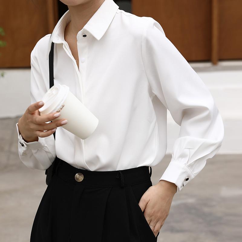 OL Stil Formale Frauen Weiße Hemden Drehen-unten Kragen Bluse Tops Elegante Arbeitskleidung Weibliche Blusa Einreiher Shirts lange Hülse