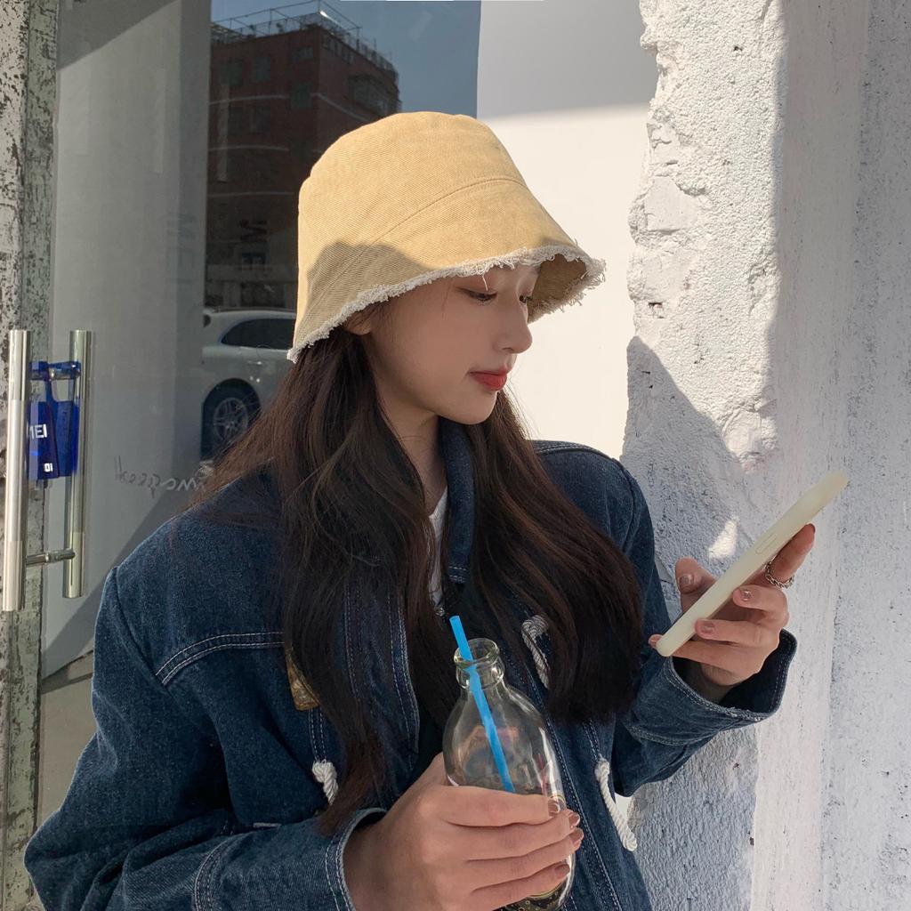 Spring and Summer Washed Rough Edge Denim Polished Fisherman Hat Children Bucket Sunshade Basin Hat Tide