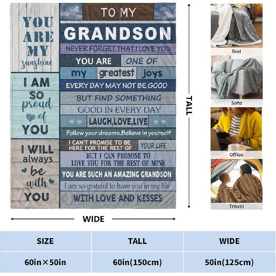 Grandson Gifts from Grandma Grandpa Blanket 60"x50", Grandson Gifts Throw Blanket, Gifts for Grandson Blankets Throws, Grandson Gift Ideas Blankets