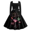 Women's Vintage Classic Dress Long Sleeve 2024 New Year Printed Square Neck Swing Dress