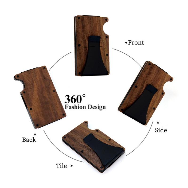 2024Hot Sale RFID Blocking Men's Wooden Wallet ultra thin Metal Money Clip for men Minimalist wooden aluminum Wallet card holder