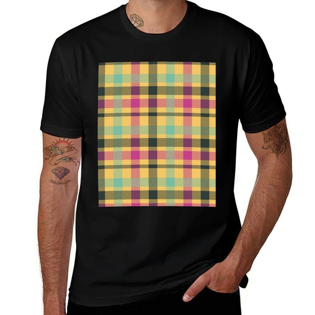 Tartan Pattern Multicolor TShirt Basic Solid Color Casual Tee Shirt