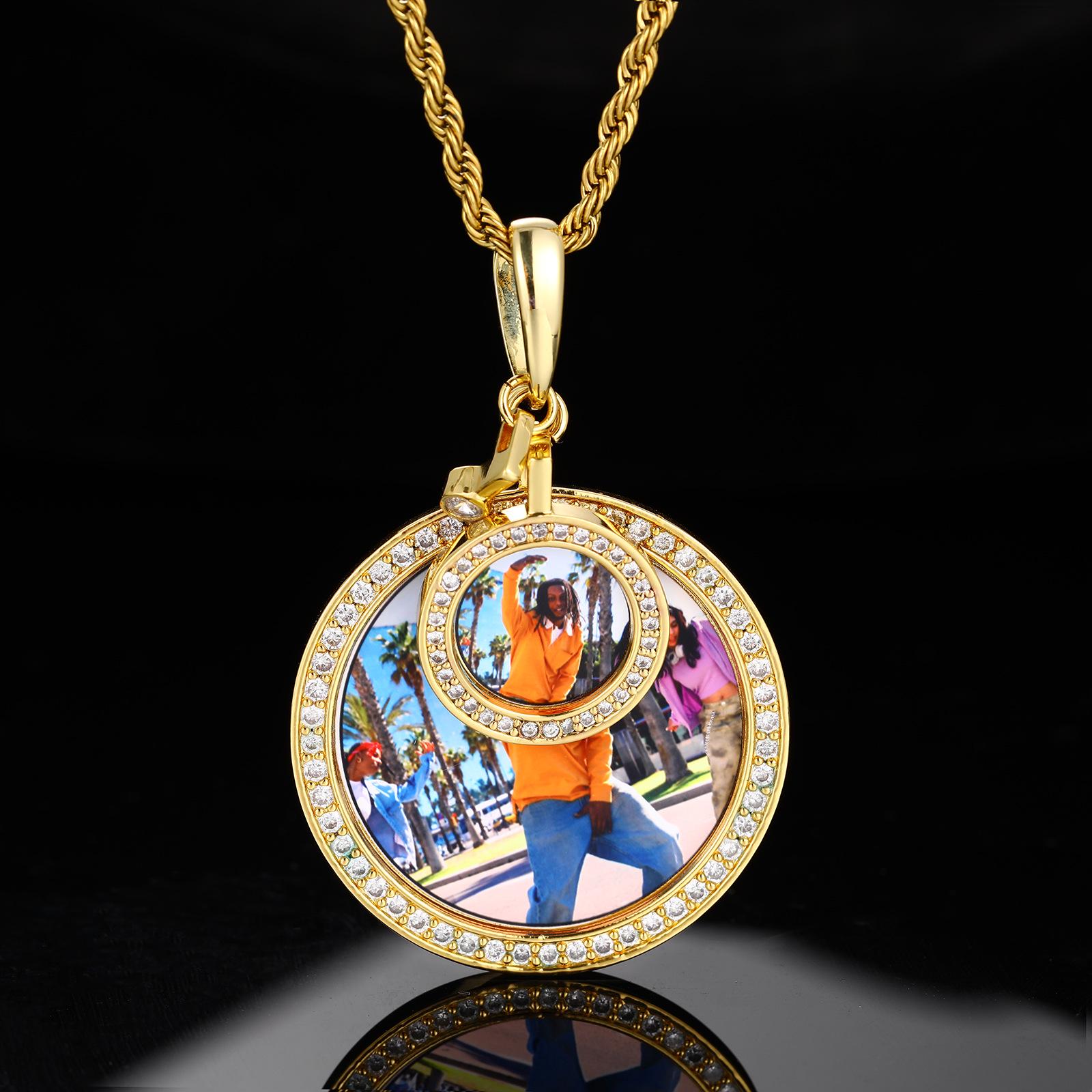 Trendy Hip Hop Round Photo Pendant Necklace - European & American Style