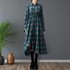 Women Dress with Belt V-Neck Long Sleeve Plaid Pattern Midi Dress Retro Style Spring Summer Fall A-Line Dress