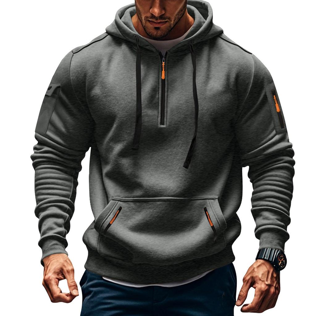 Men's Solid Color Half-Zip Hoodie Men's Sports Plus Size Casual Sweatshirt