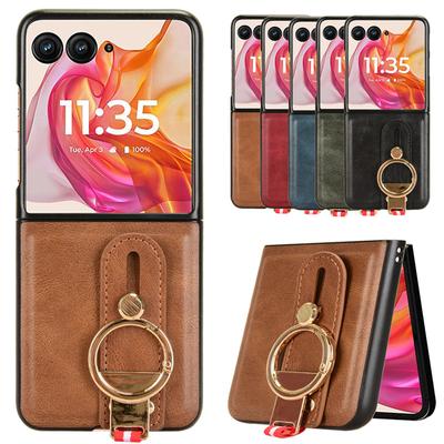 Luxuriöses Armband-Leder-Standgehäuse für Motorola Razr 50 Ultra Moto Razr 40 Plus 2023 Cover Ringöffner Ultradünne stoßfeste Schutzhülle