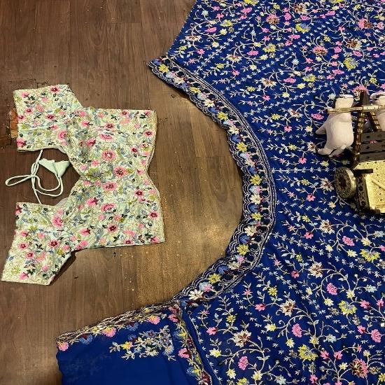 Royal Blue Floral Embroidered Lehenga Set