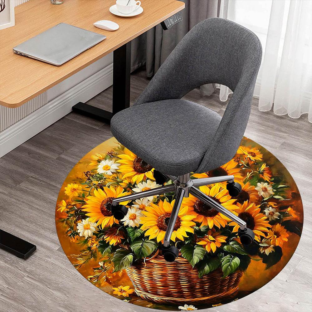1PC Sunflowers Basket Office Round Area Rug, Under Office Chairs Bedroom Living Room Home Decor, Carpet for Office -1110101
