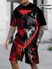 Zomer Mannen Wolfskop Print Korte Mouw Set Ademend Outdoor Streetwear