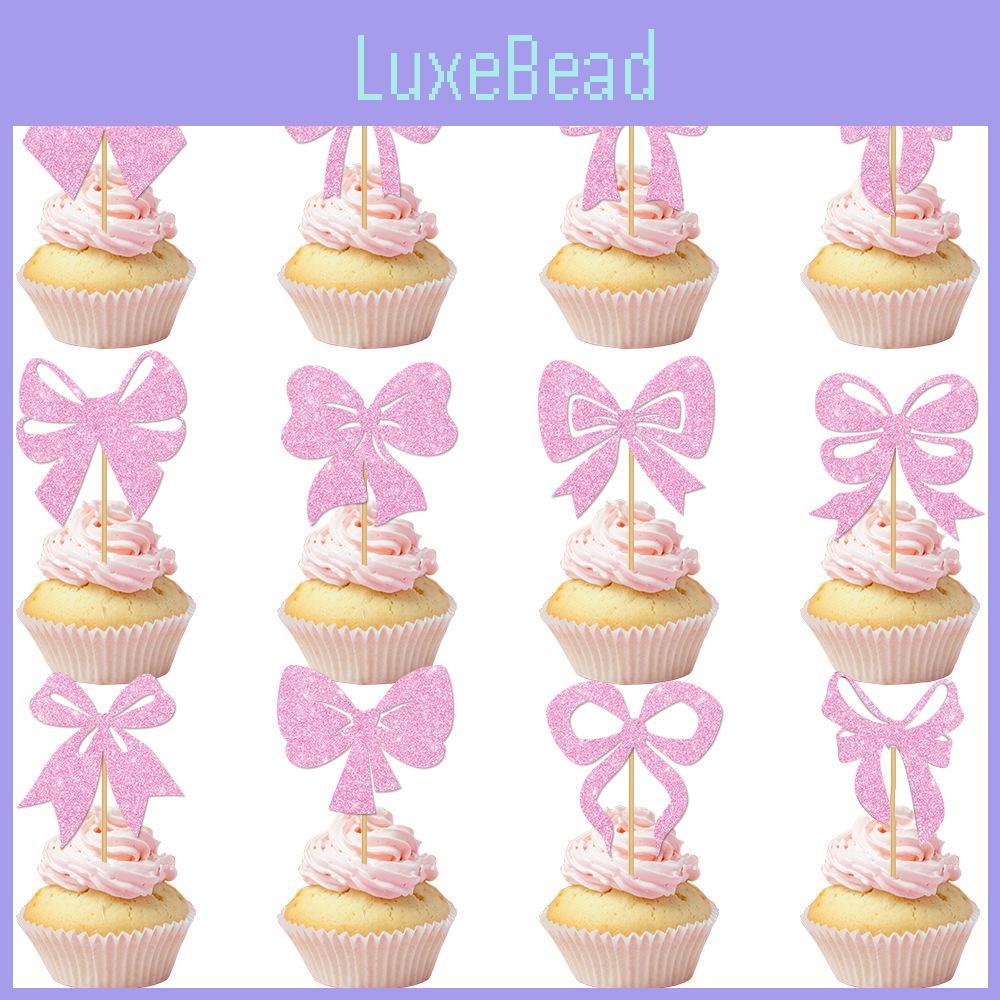 Anniversary Cake Topper Party Decor With Gold Glitter Paper Bows And Flags For Memorable Parties