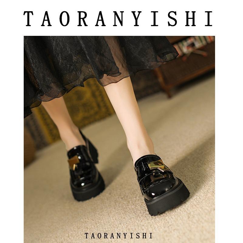 Leather small leather shoes women's spring new retro British rough heel single shoes large size -4