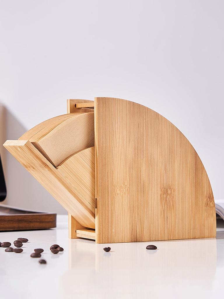Bambusový držák kávového filtru Leeseph, stojan na uskladnění kávového papíru, obnovitelný stojan, stojan na zásobník na papírový filtr na kávu
