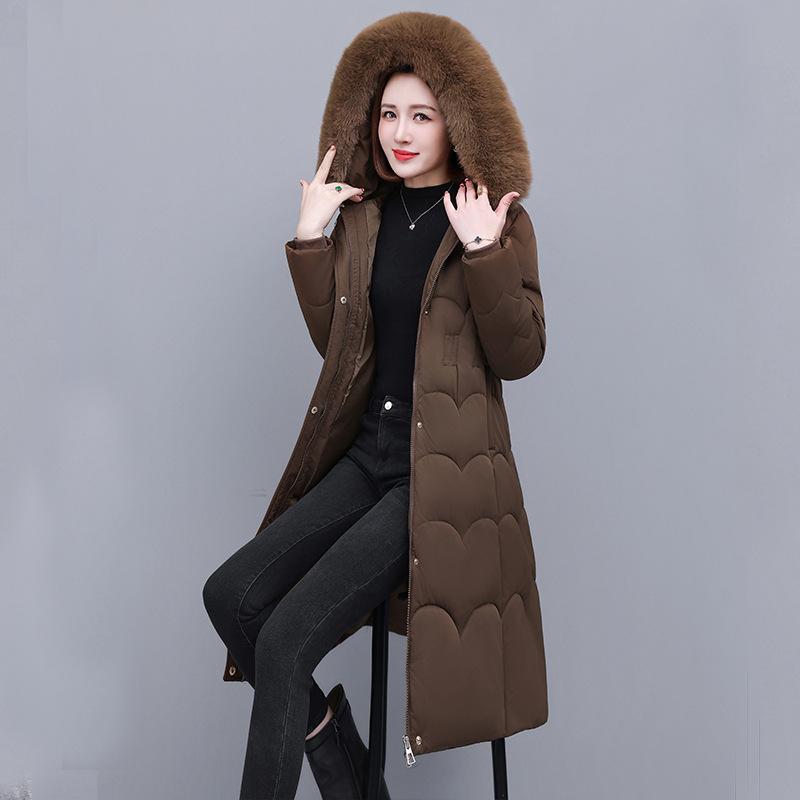 New Cotton-padded Women's Medium and Long Styles, Thickened, Slim, Thin and Warm, Fashionable Big Fur Collar Cotton-padded Women's Clothes