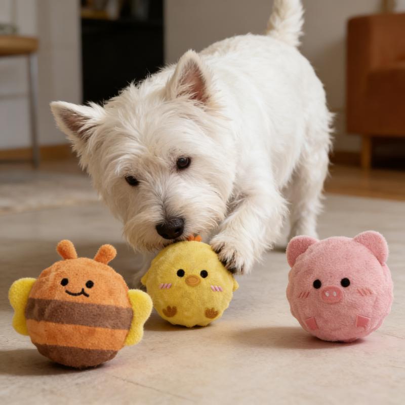 TPR Cartoon Training Ball Indestructible Plush Dog Play Toy With Squeaker Small Dogs Tough Toy Pet Supplies Tooth Chew Cute Toys